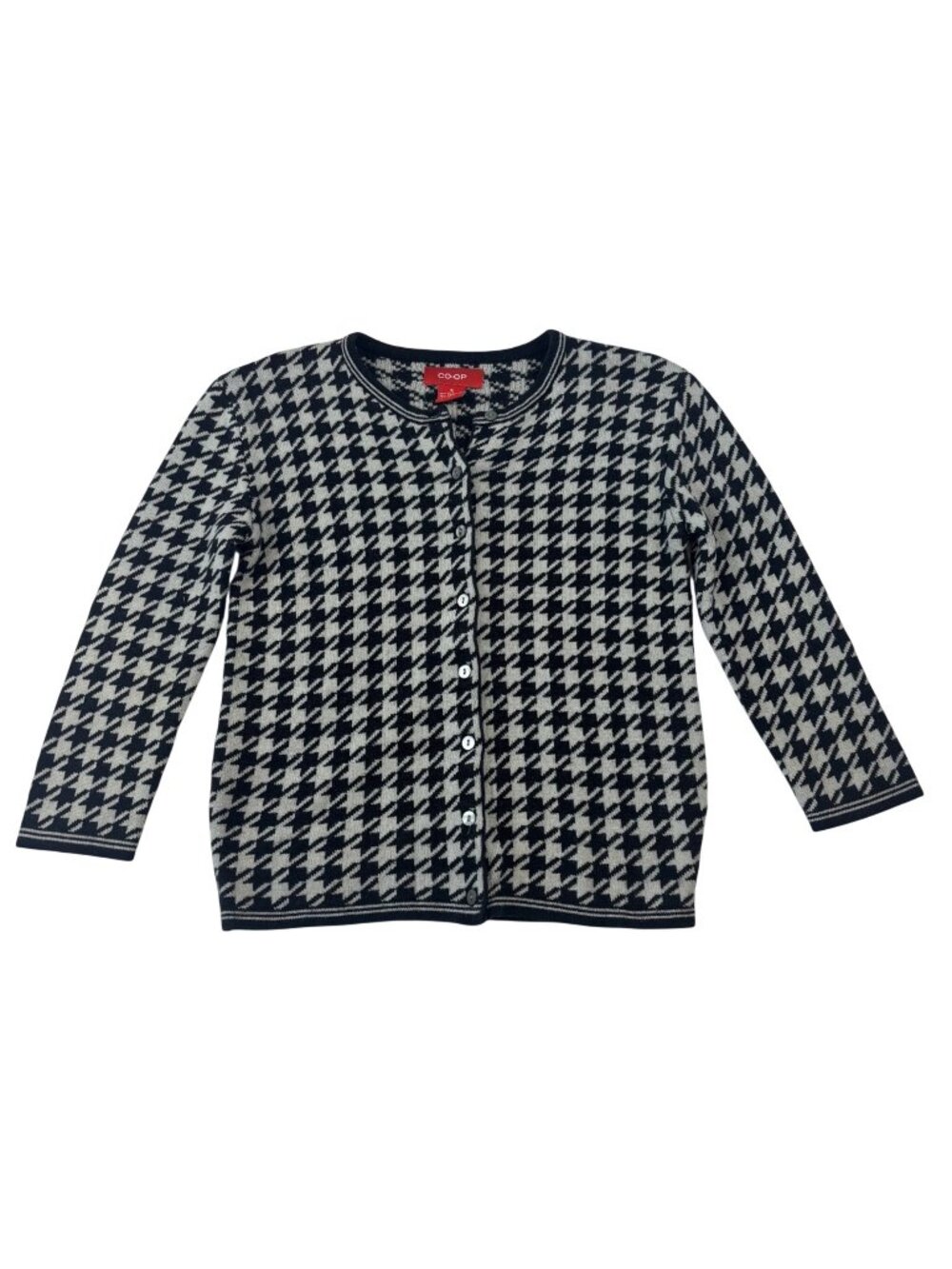Barney's Co-Op S Houndstooth Cardigan Sweater Silk Cashmere Blend Black White